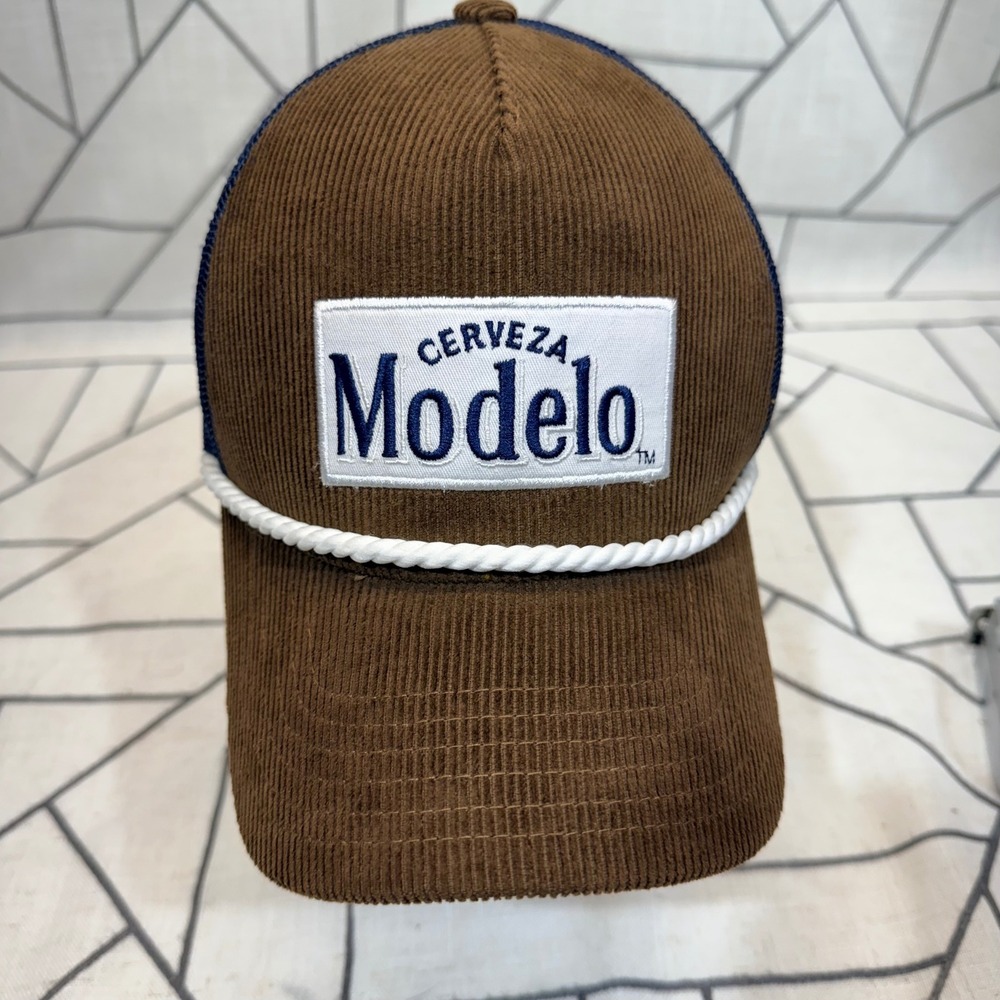 Modelo Trucker Hat OS Brown Corduroy Mesh Snapback Rope Accent Cap